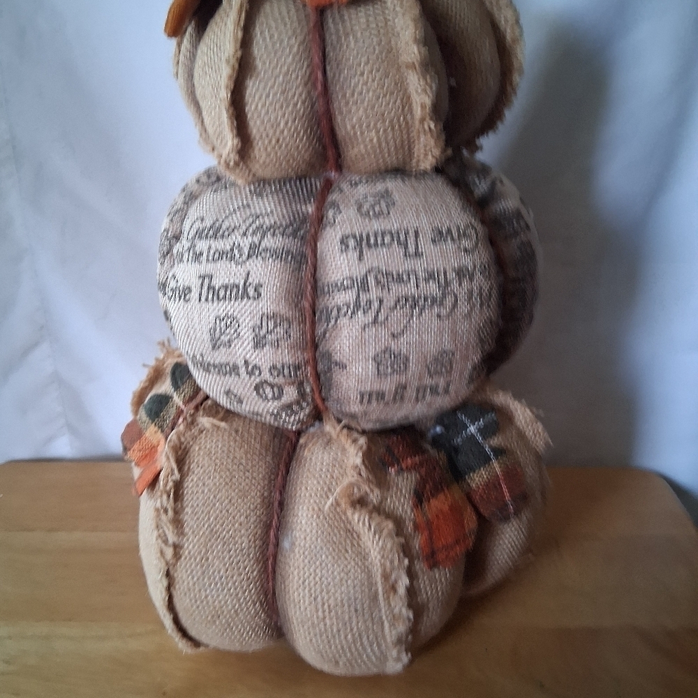 Rustic Burlap Pumpkin Stack Decor
